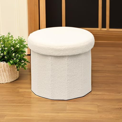 B FSOBEIIALEO Storage Ottoman Cube, Round Ottomans with Storage Foot Stool Footrest for Lving Room
