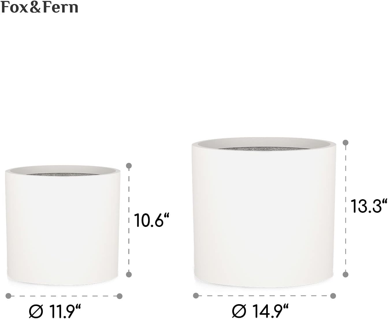 Fox & Fern 12" & 14.6" Large Planters (Set of 2) — Premium Lightweight Fiberstone Matte White Plant