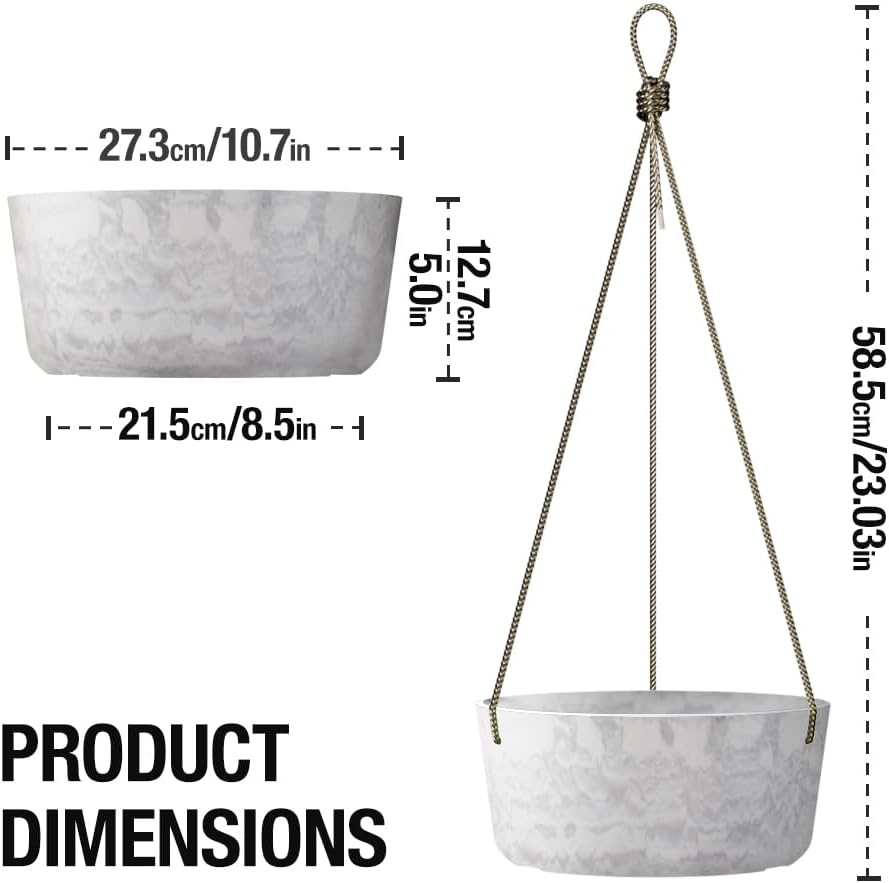 10.7 Inch Hanging Planter for Outdoor Indoor Plants,2 Pack Hanging Flower Pots with Drain Holes for