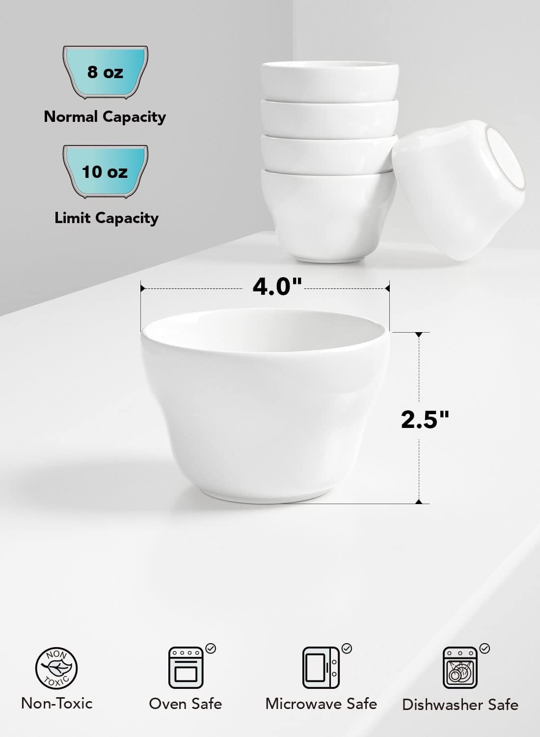 LE TAUCI Bouillon Cups 8 Ounce, Ice Cream Bowls, Small Bowls for Dessert Soup Chili Dipping Sauce