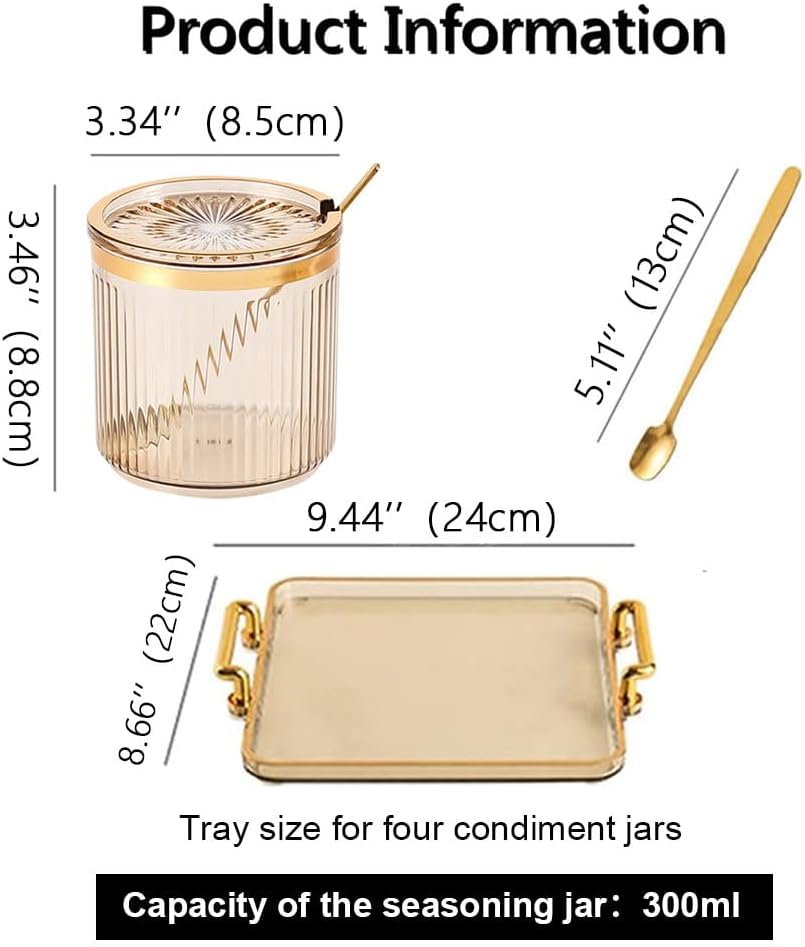 Acrylic Condiment Spice Jars,Condiment Spice Box With Lids and Spoons and Tray,Clear Plastic