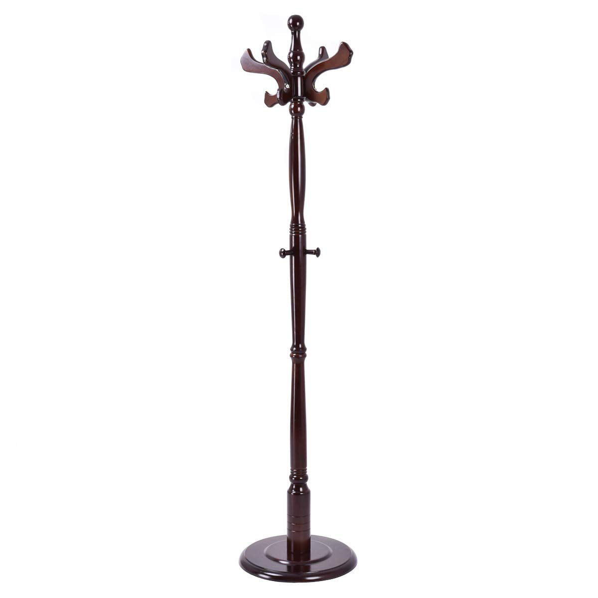 Tangkula 71" Free Standing Solid Wood Coat Hat Scarf Rack Hanger Tree Stand Home Furniture, Brown