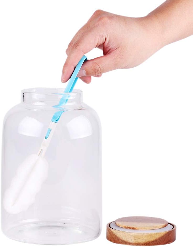 Large Glass Food Canisters, 66 FL OZ(1950ml) Kitchen Serving Stoarge Container with Airtight Acacia