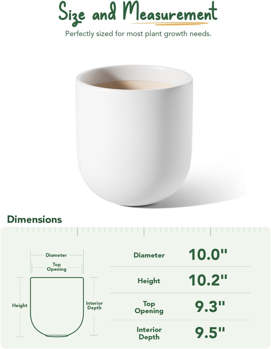 LE TAUCI 10 Inch Plant Pot, Ceramic Pots for Plants with Drainage Hole and Rubber Plug, Plant Pots