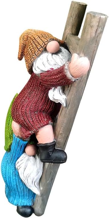 Garden Gnome Statue, Funny Climbing Ladder Gnomes Figurine Resin Sculpture Outdoor Decor for Patio
