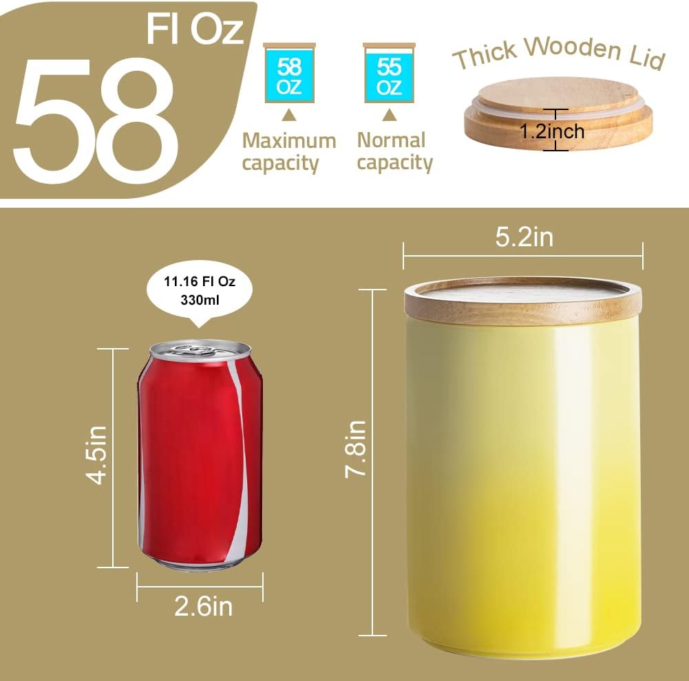 Sweejar Ceramic Food Storage Jar, Stackable Kitchen Canisters, Containers with Airtight Seal Wooden