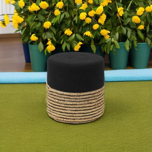 REDEARTH · Cylindrical Pouf Ottoman - Braided Pouffe Accent Sitting Round Footrest for Living Room