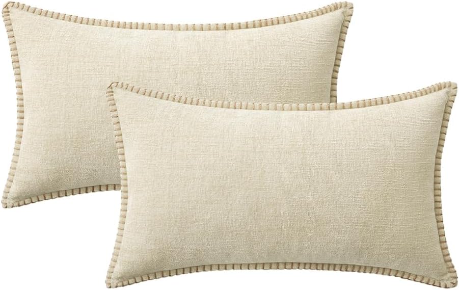 MIULEE Pack of 2 Christmas Pillow Covers 12x20 Inch Cream White Farmhouse Decorative Throw Pillow