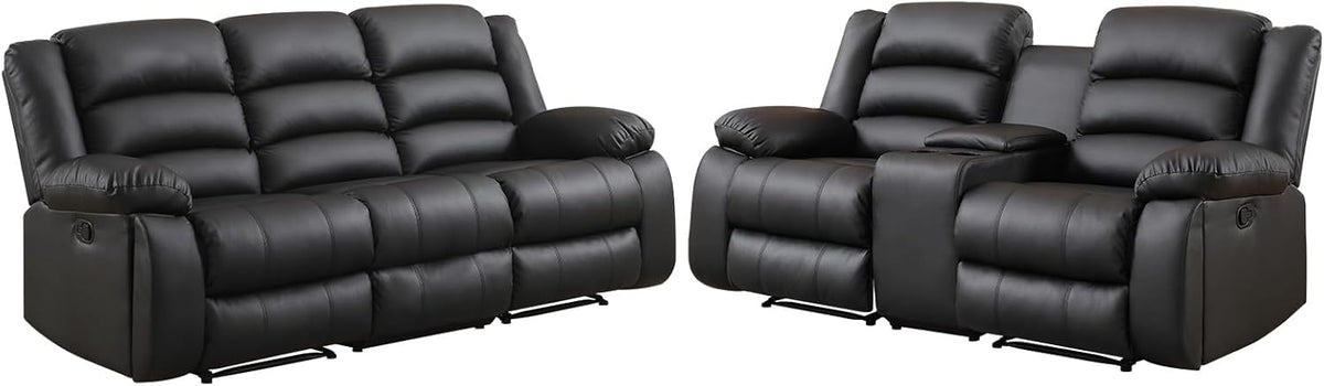 EBELLO Faux Leather Manual Recliner Sofa Set, Loveseat Reclining Sofa and 3 Seat Recliner Sofa
