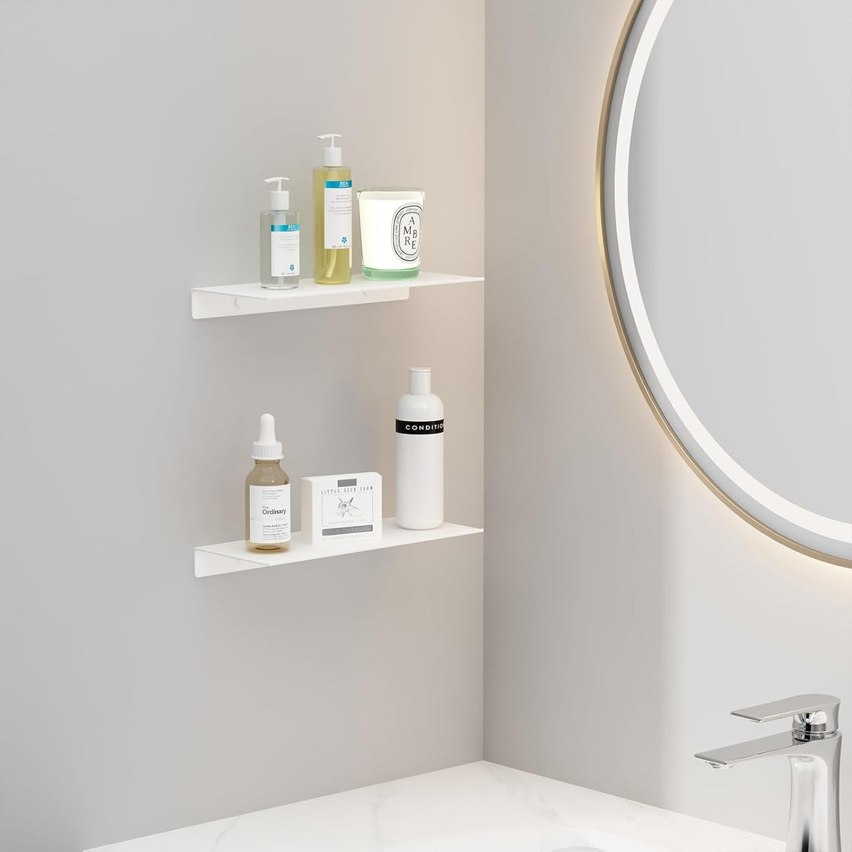 JOOM White Floating Shelves for Wall Storage, Metal Wall Shelves for Living Room, Bathroom