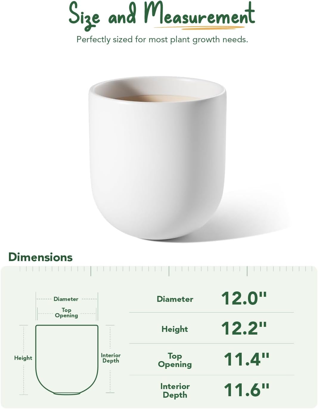 LE TAUCI 12 Inch Pots for Plants, Ceramic Large Planters for Indoor Plants, Indoor Plant Pots for
