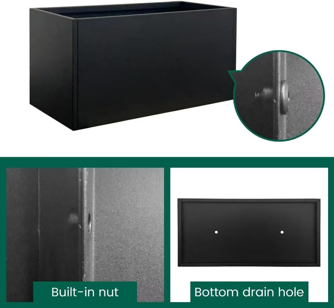 Black Planter Box Galvanized Steel Metal Planter Rectangular Indoor Large Outdoor Planters Steel