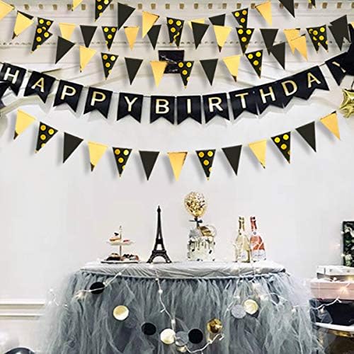 30Ft Black Gold Party Decorations Polka Dot Pennant Banner Paper Circle Dot Triangle Flags Bunting
