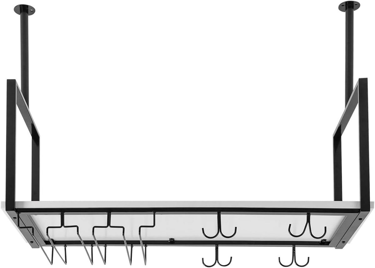 Hanging Wine Rack with Glass Holder and Shelf Metal Ceiling Bar Wine Glass Rack Industrial Wall
