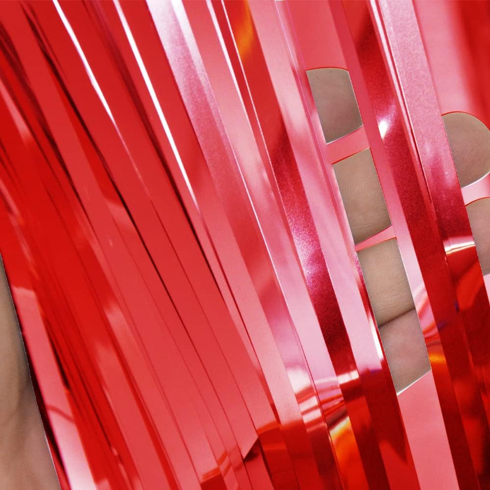 GOER 3.2 ft x 9.8 ft Metallic Tinsel Foil Fringe Curtains Party Photo Backdrop Party Streamers for