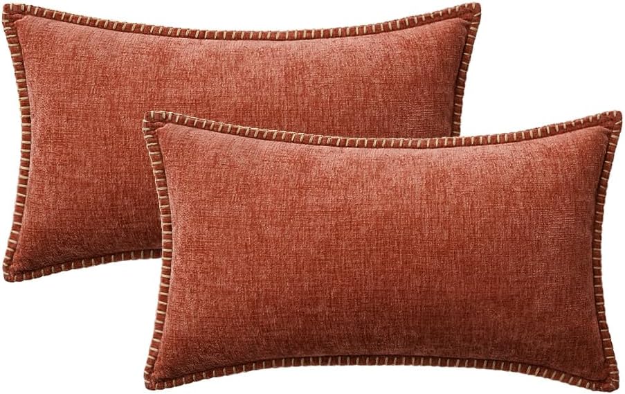 MIULEE Pack of 2 Fall Couch Throw Pillow Covers 12x20 Inch Burnt Orange Farmhouse Decorative Pillow