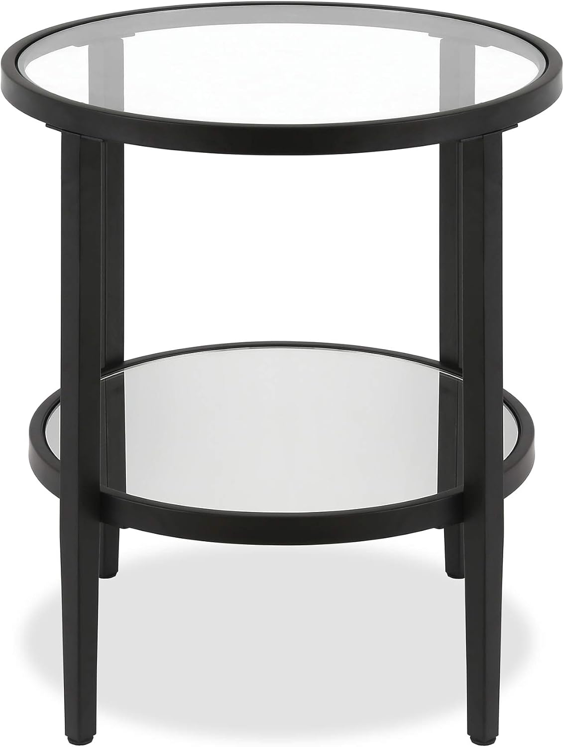 Henn&Hart 20" Wide Round Side Table with Mirror Shelf in Blackened Bronze, Table for Living Room