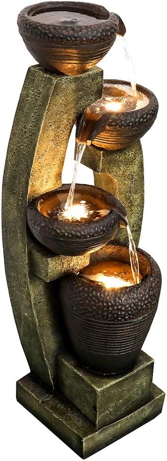 Naturefalls 40” H Modern Outdoor Fountain - 4 Crocks Outdoor Garden Fountains with Contemporary