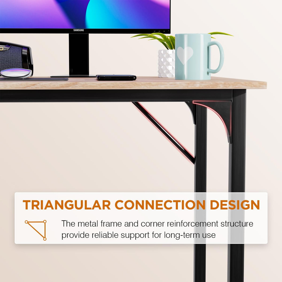 PayLessHere | 32 Inch Computer Desk | Nature | Office Desk with Metal Frame, Adjustable Feet |