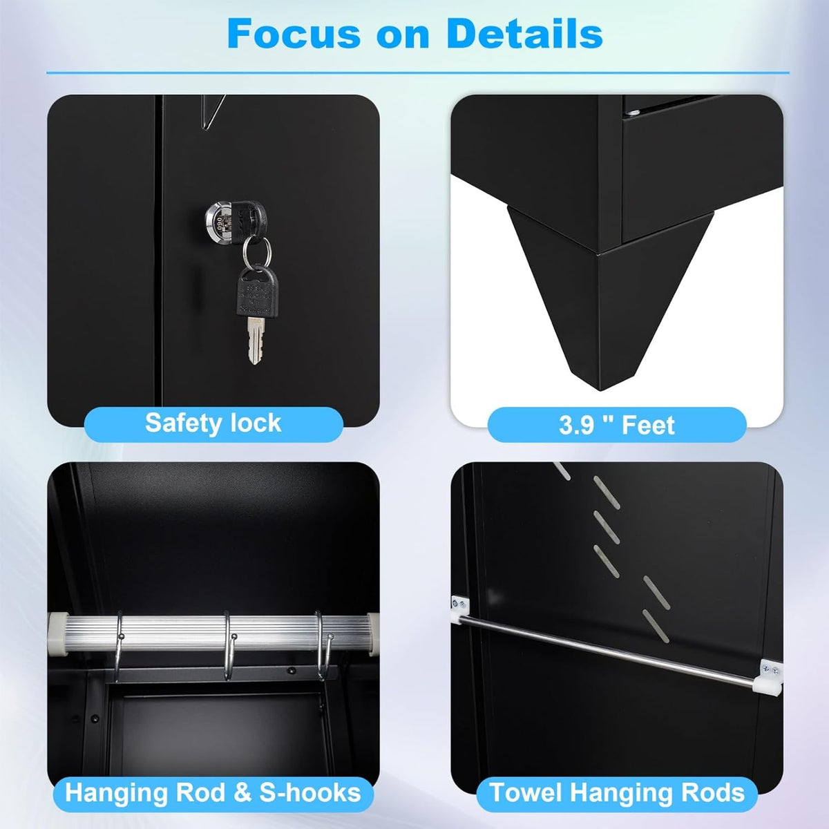 75" Metal Storage Cabinet, Tool Cabinets with Hooks, Garage Storage Cabinet with Lock, Heavy-Duty