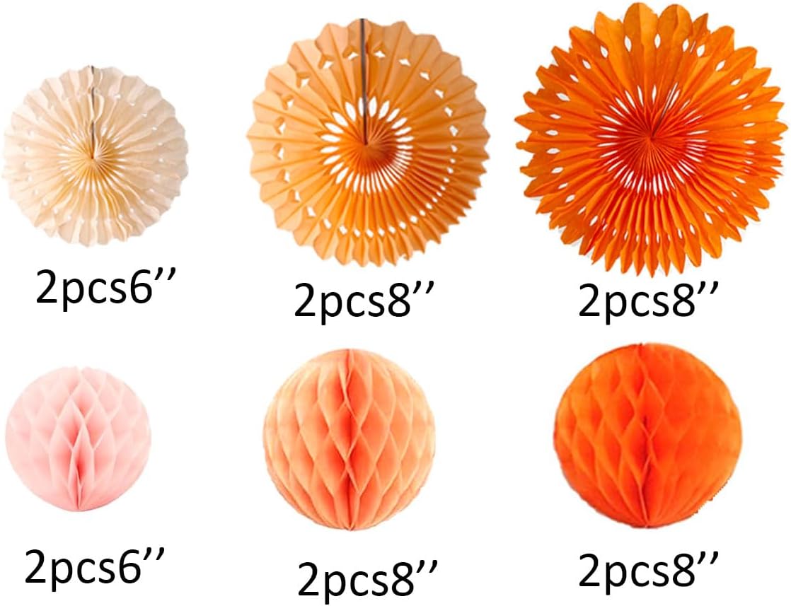 12pcs 6’’ 8’’ Honeycomb Balls Tissue Paper Fans Party Honeycomb Ball Fans Wall Tissue Pom Poms