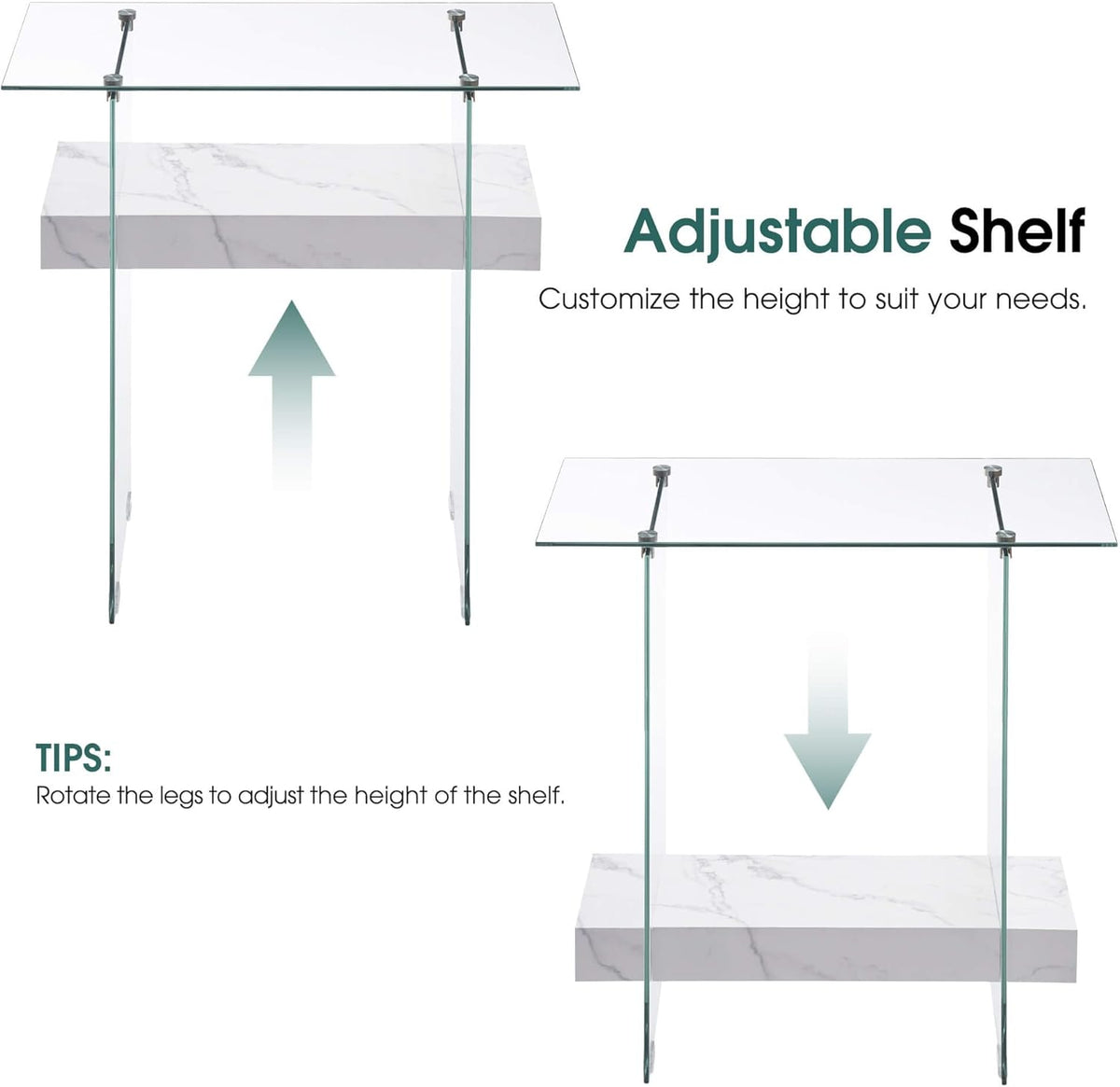 ivinta Glass Console Table with Storage, 31.5'' Modern Narrow Sofa Table with Storage Shelves for