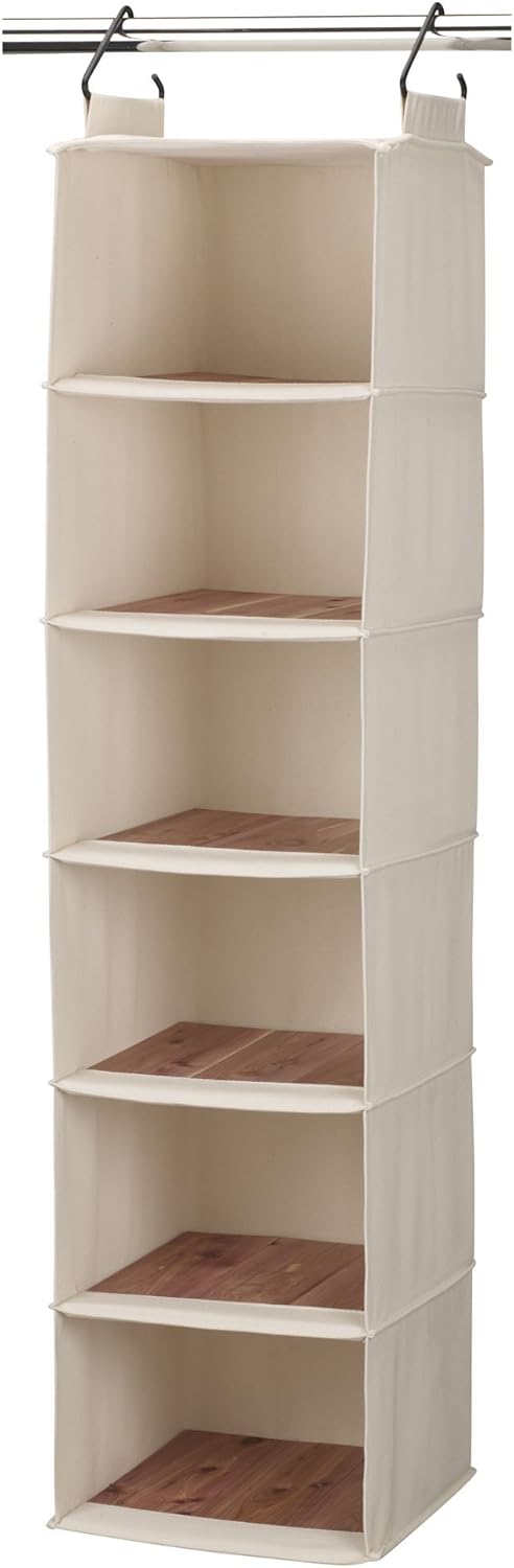 Household Essentials Cedarline 6-Shelf Hanging Closet Organizer, Heavy-Duty Cotton Canvas