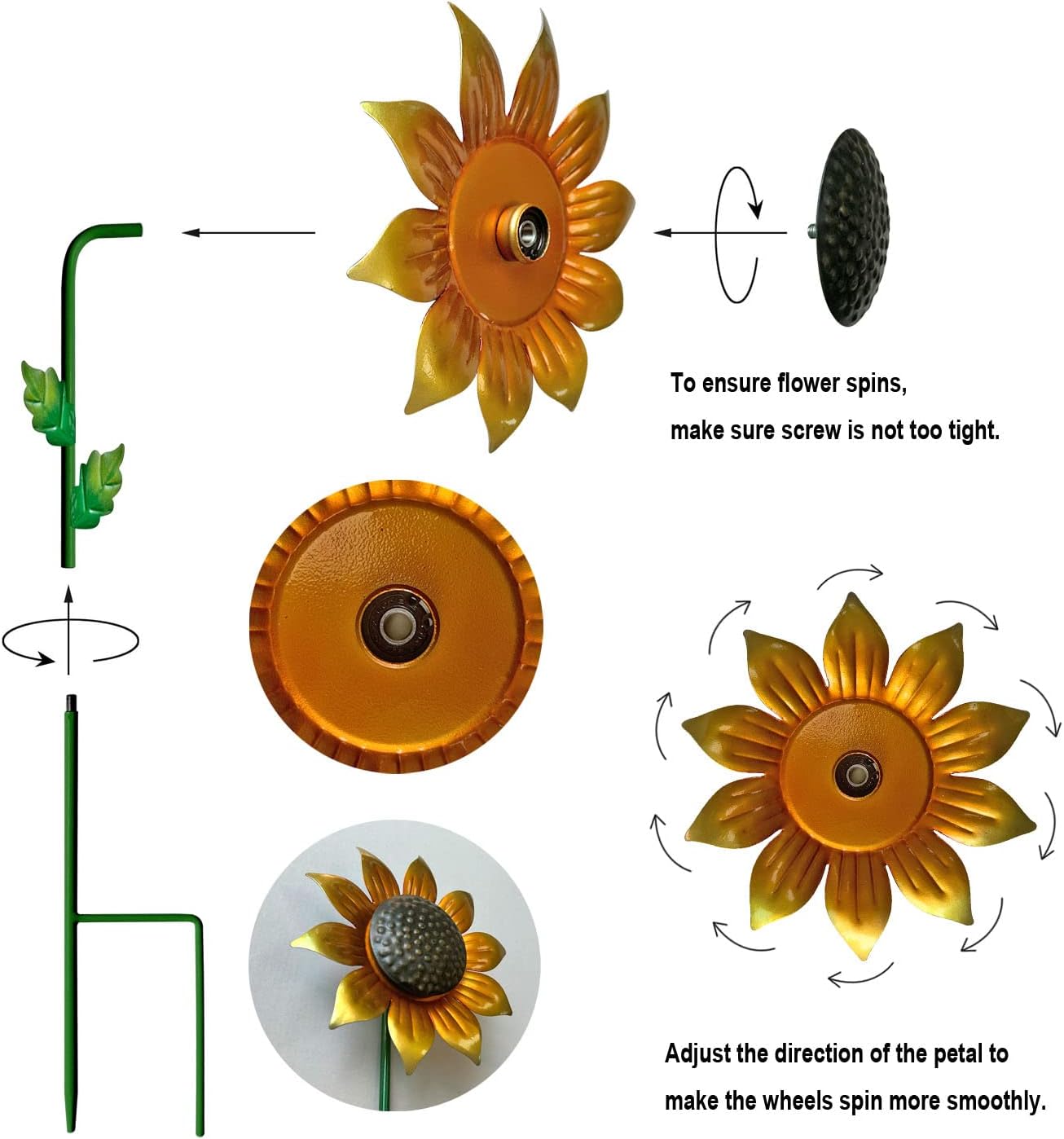WAIU Metal Sunflower Flower Garden Stakes, Wind Catcher Spinner Garden Stakes, Garden Windmill
