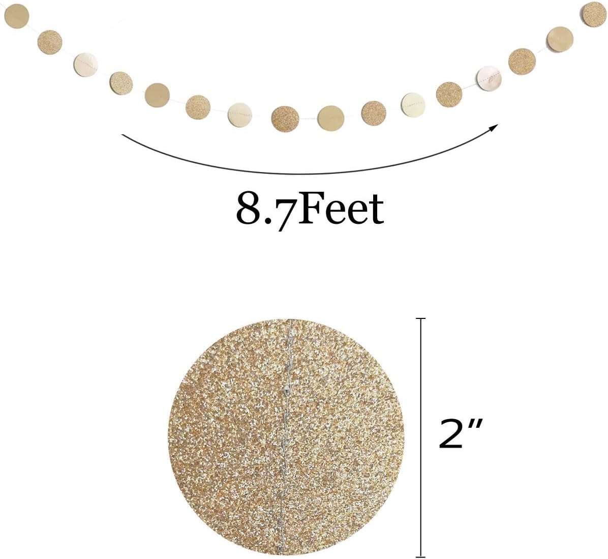 6 Pcs Glitter Champagne Gold Paper Circle Dots Garland (52 Feet) Party Hanging Bunting Birthday