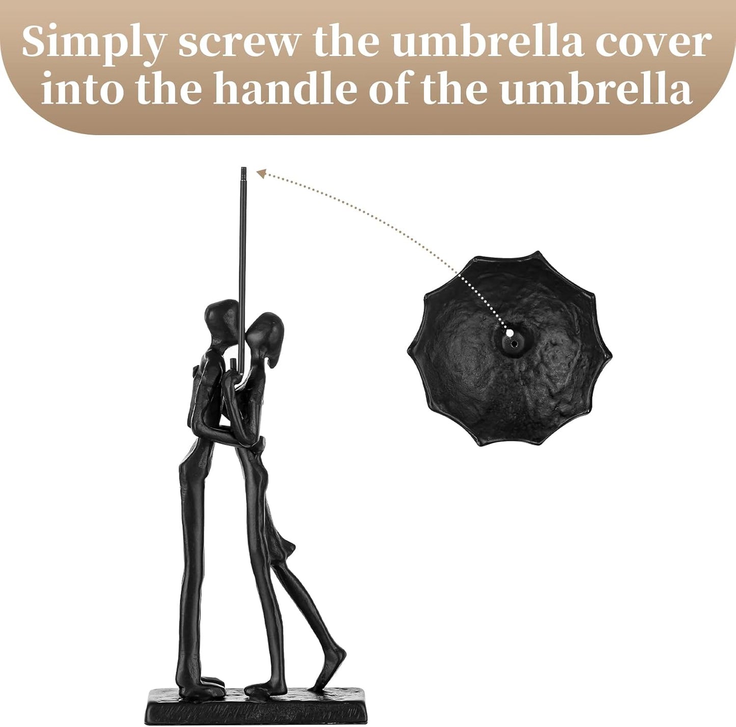 Sziqiqi Iron 6th Sculpture for Wife - Black Metal Couple Statue Kissing Under Umbrella Man Woman