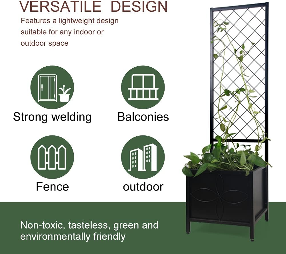 Zhongma 15.75 x 15.75 x 55 in Raised Garden Bed with Trellis,Heavy Duty Plant Box for Climbing