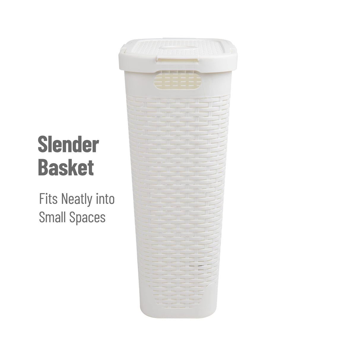 Mind Reader Slim Laundry Hamper with Lid, 40L Clothes Basket, Narrow Tapered Design with Ventilated