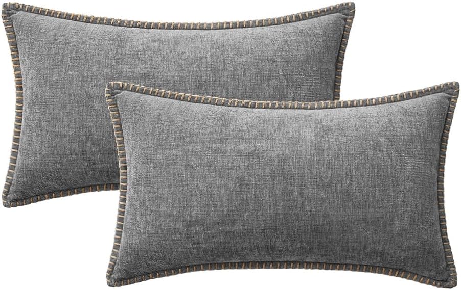 MIULEE Pack of 2 Couch Throw Pillow Covers 12x20 Inch Dark Gray Farmhouse Decorative Pillow Covers