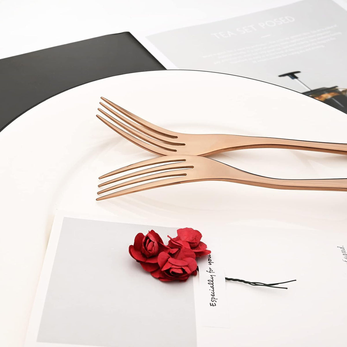 24-Piece Copper Flatware, Mirror 18/10 Stainless Steel Modern & Luxury Dinnerware Set With Serrated