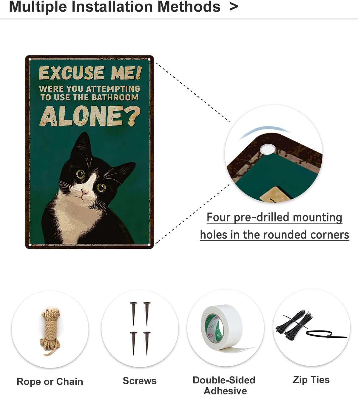 ALKB Funny Tuxedo Cat Metal Signs Black Cat Metal Poster Tuxedo Cat Lover Gift Vintage Bathroom