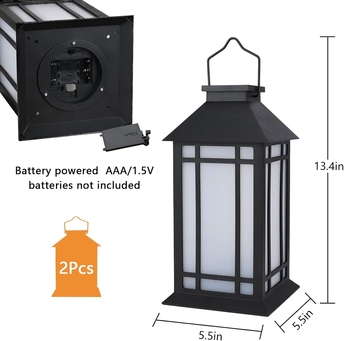 13-Inch IP65 Waterproof Battery-Powered Outdoor Lantern with Led Flameless Candle and 6-Hour Timer