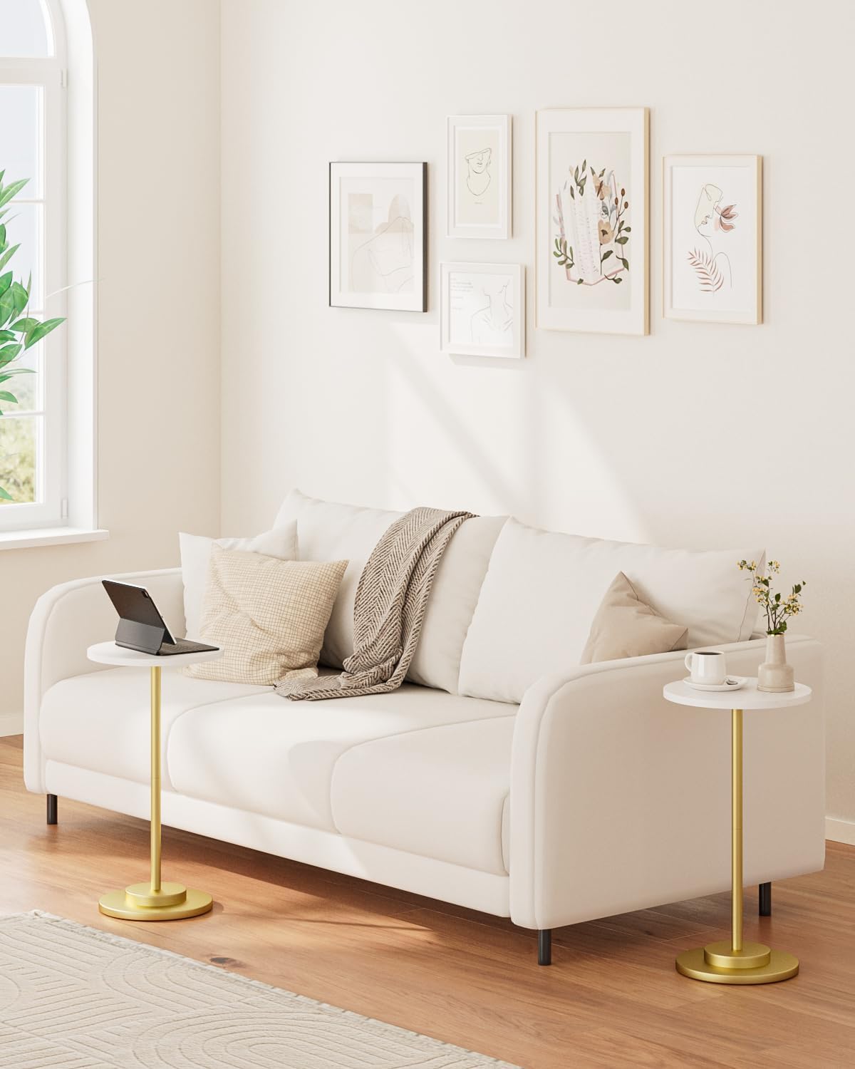 Masupu Drink Table, Round Side Table for Small Spaces, Pedestal Side Table, Small End Table with