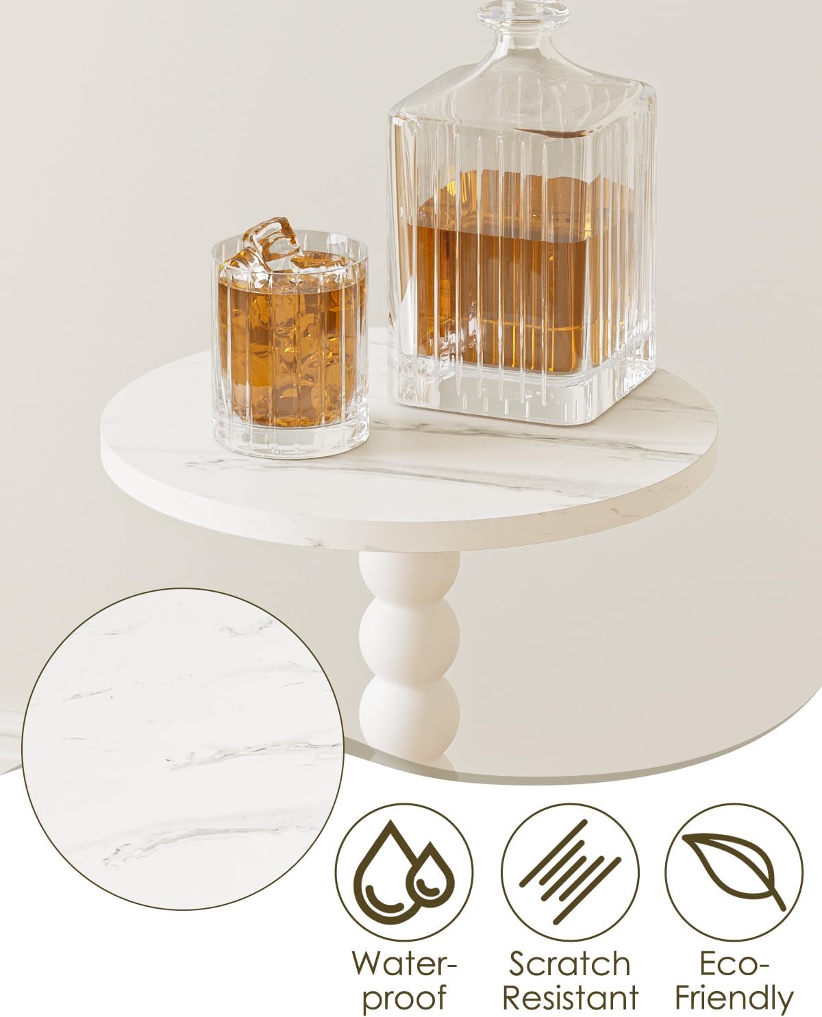 Masupu Round Side Table, Small Drink Table for Small Spaces, Pedestal End Table with Solid Wood Leg