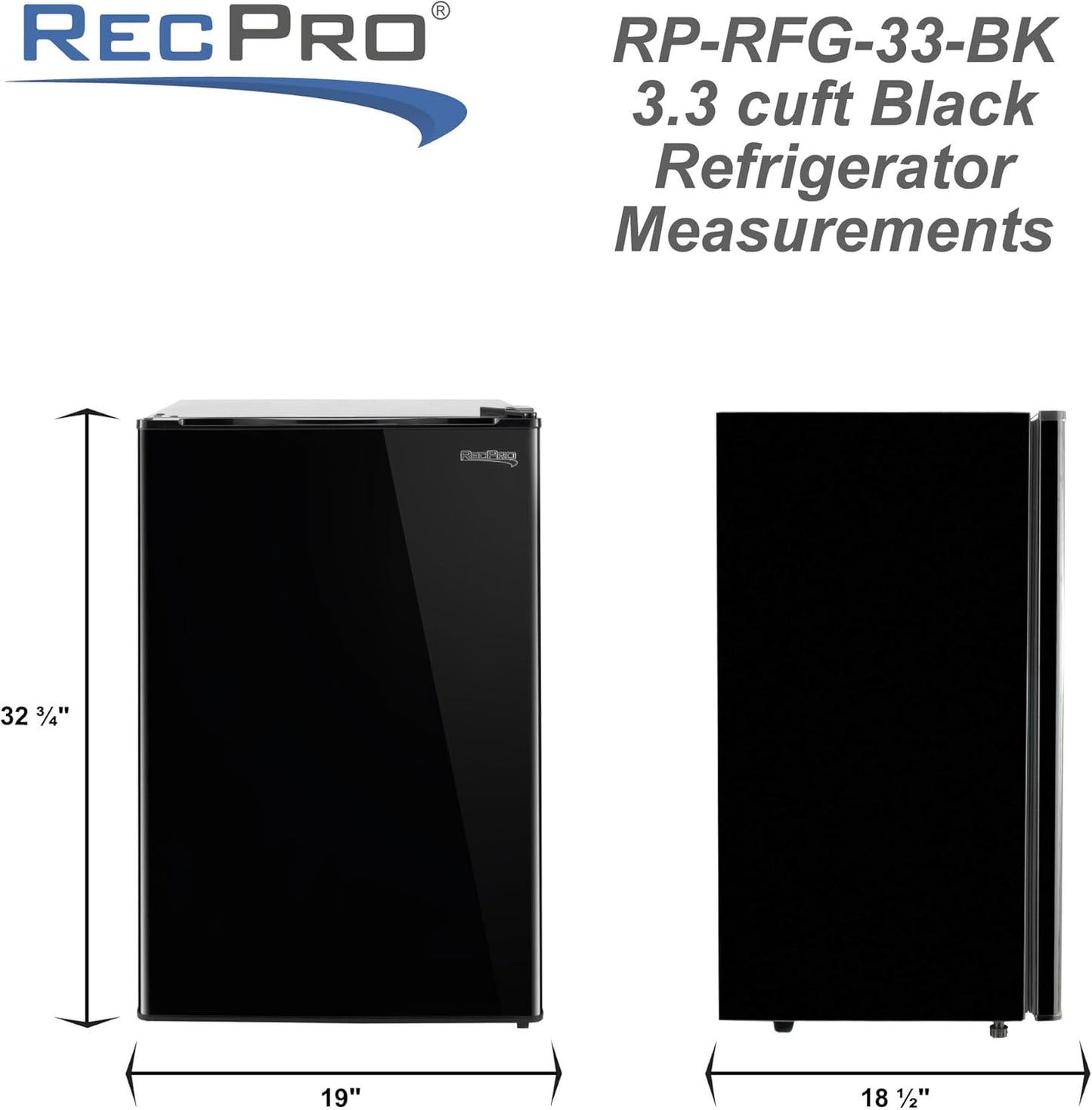 RecPro 3.3 Cu Ft 12V RV Refrigerator | Black Fridge with Adjustable Shelves, 18-Can Door Storage