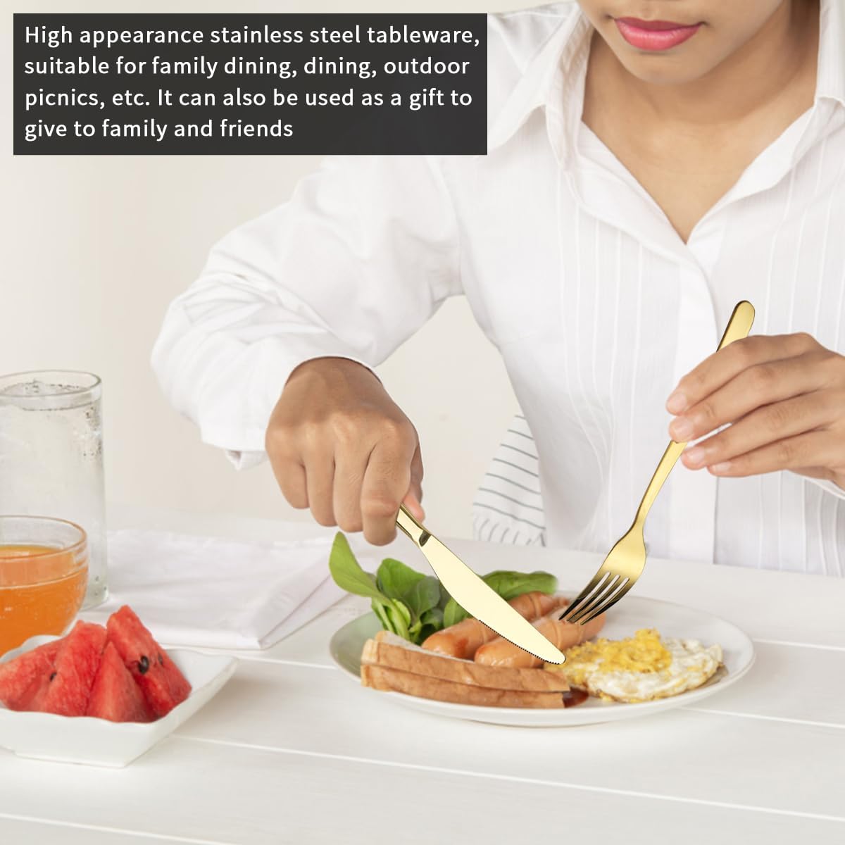 Berglander Gold Silverware Set 48pcs Service for 12, Golden Titanium Plating Stainless Steel