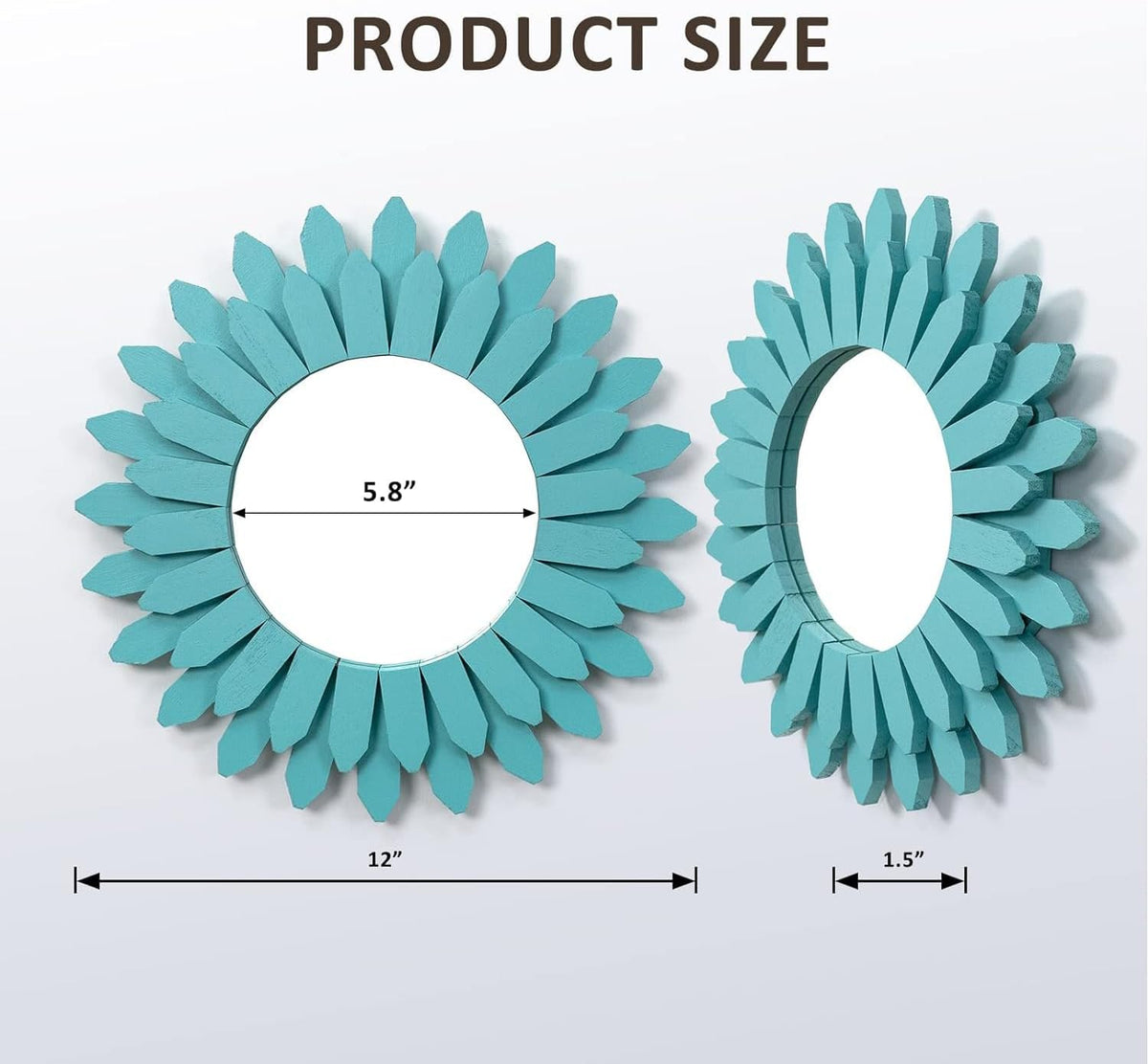 Honiway Beach Wall Decor Mirror 2 Pack 12 inch Wood Coastal Wall Decor Sunburst Boho Home Decor