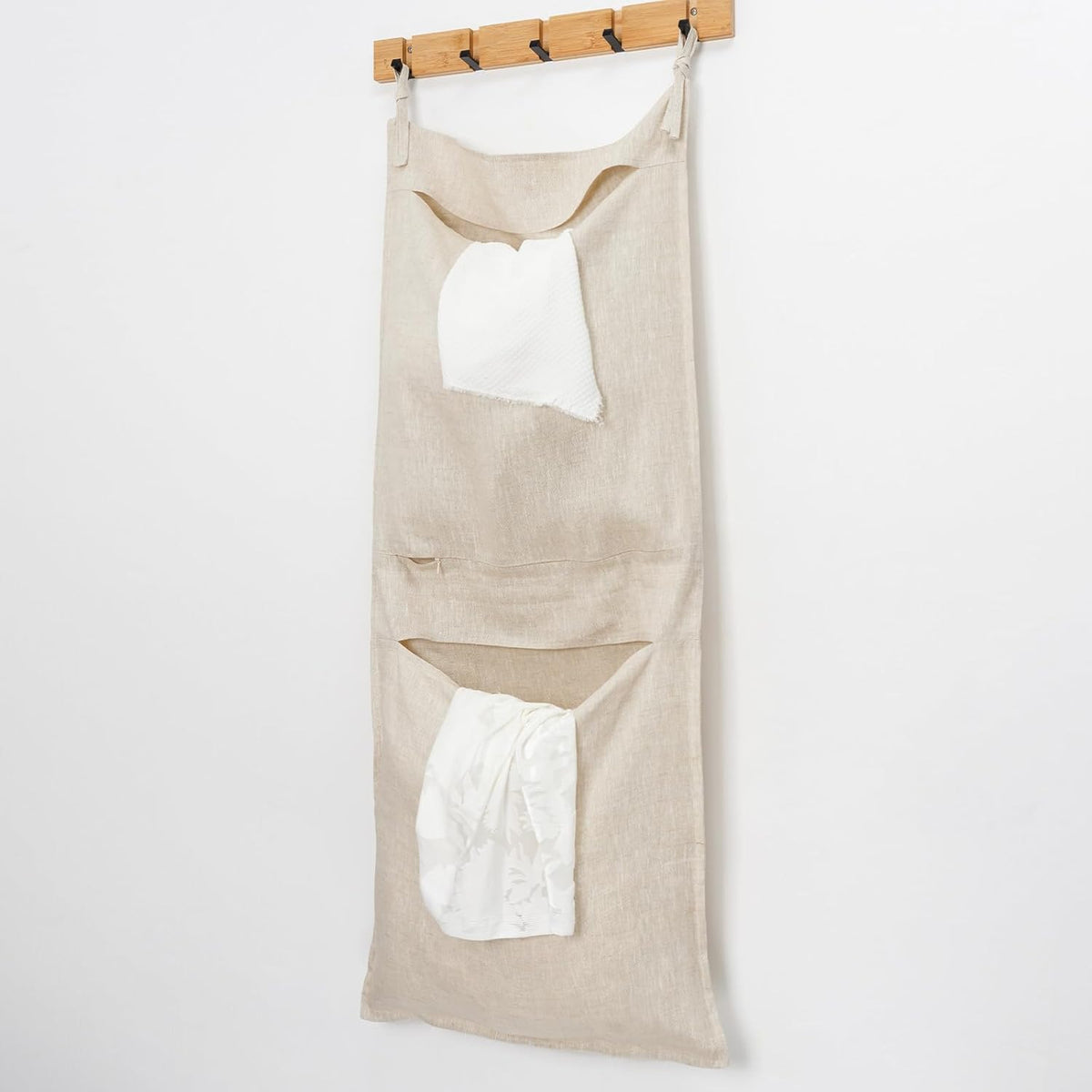 100% Linen Hanging Laundry Bag with 2 Compartments, Over the Door Laundry Hamper, Dirty Clothes