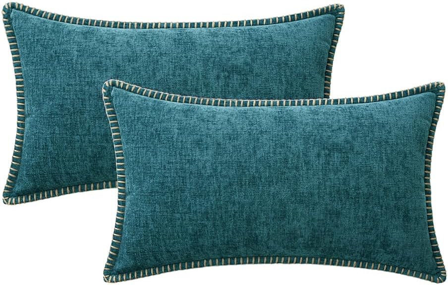 MIULEE Pack of 2 Couch Throw Pillow Covers 12x20 Inch Dark Teal Farmhouse Decorative Pillow Covers