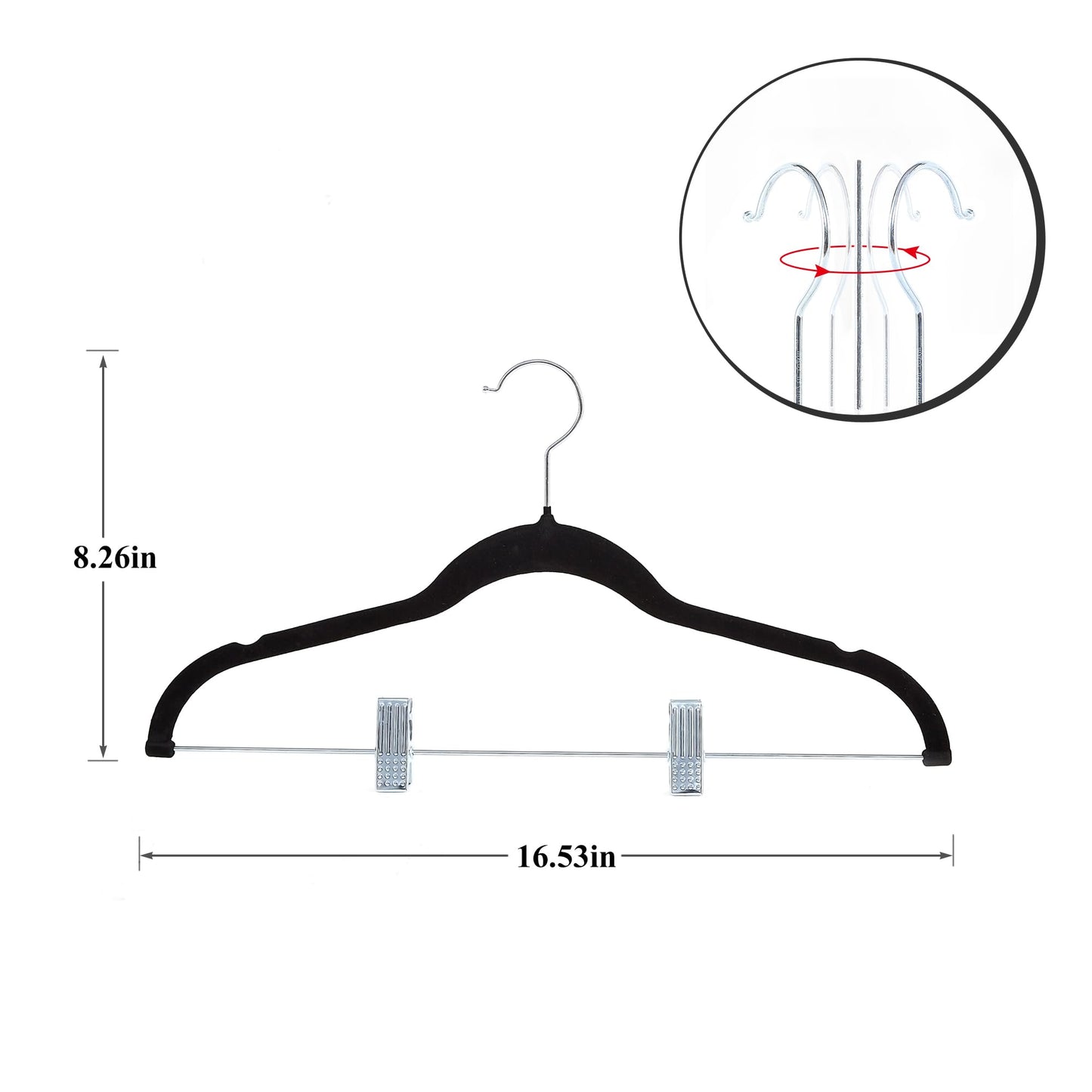 VECELO 20 Pack Black Velvet Clothes Hangers with Adjustable Clips,Heavy-Duty Non Slip &