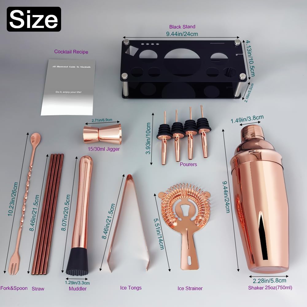 14-Piece Cocktail Shaker Set Bartender Kit with Black Stand, Bar Tool Set for Drink Mixing