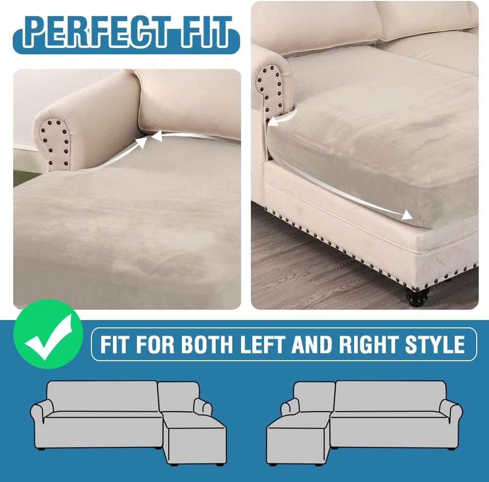 H.VERSAILTEX Velvet Stretch Individual Chaise Cover Sectional Couch Covers for L Shaped Sofa Both