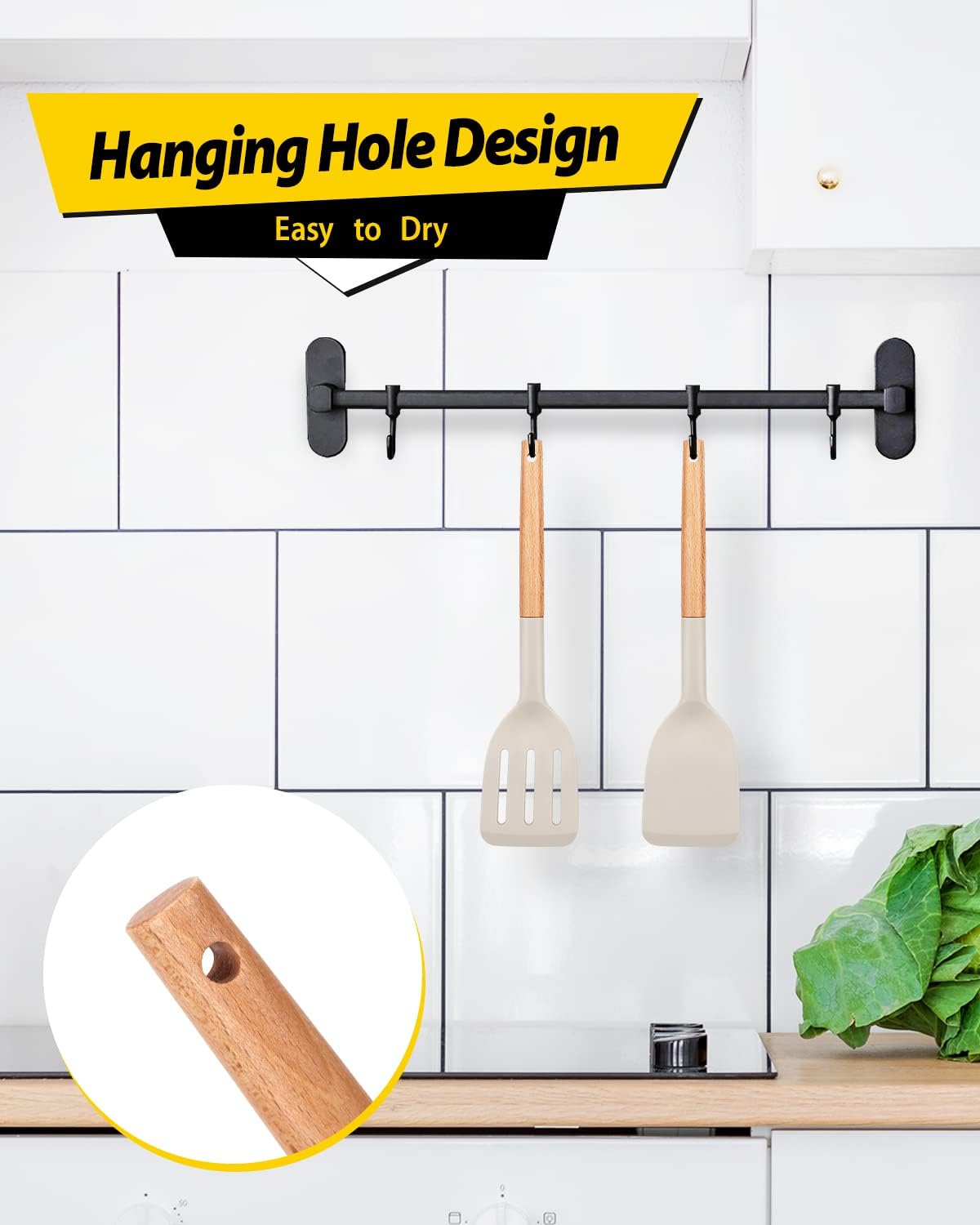 Pack of 2 Silicone Cooking Spatula, Heat Resistant Solid Turner, Non Stick Slotted Spatulas with