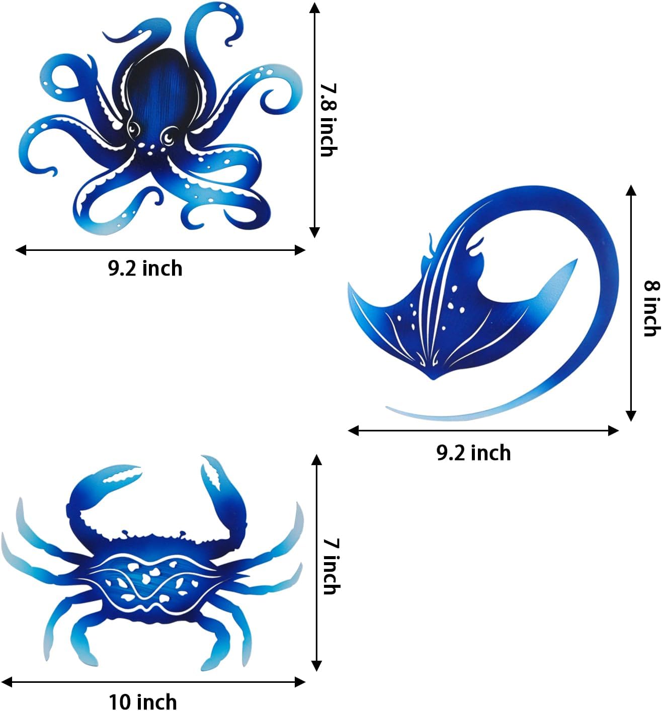 Metal Octopus Crab Manta Ray Coastal Nautical Ocean Decor Outdoor Metal Wall Art Decor Garden Pool
