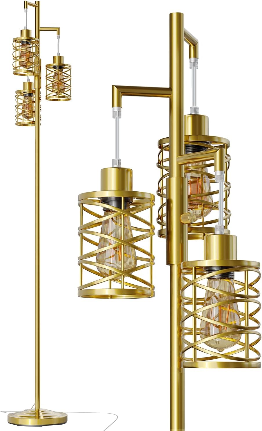 Oneach 70" Industrial Floor Lamp, Stepless Dimmable Standing Lamp with 3 Bulbs, Farmhouse Corner