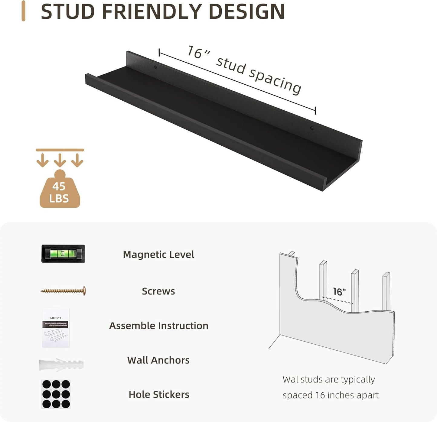 Picture Ledge Shelf, Wood Floating Shelves Set of 4, 24 inch Picture Ledge Shelves, Photo Ledge